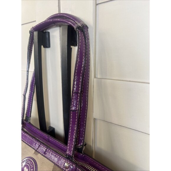 Project Bag-Coach Signature Stripe Tote Plum And Tan Bag #19046 - Picture 3 of 16